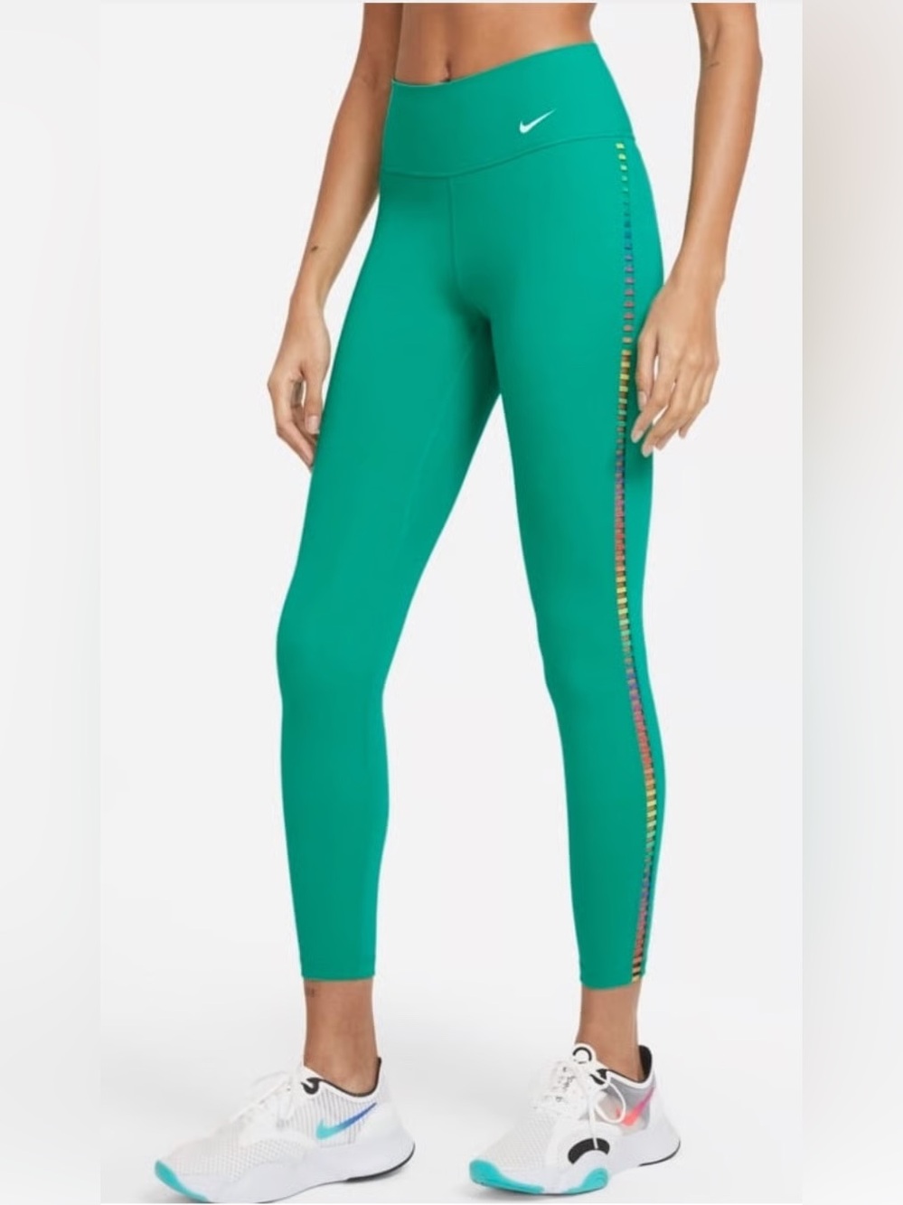 Nike NWOT Indy Rainbow 7/8 Teal Leggings